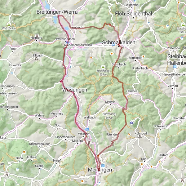 Map miniature of "River Bridge Gravel Route" cycling inspiration in Thüringen, Germany. Generated by Tarmacs.app cycling route planner