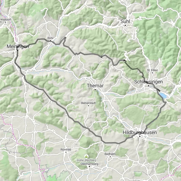 Map miniature of "Büchnersches Hinterhaus and Schloss Bertholdsburg Cycling Route" cycling inspiration in Thüringen, Germany. Generated by Tarmacs.app cycling route planner