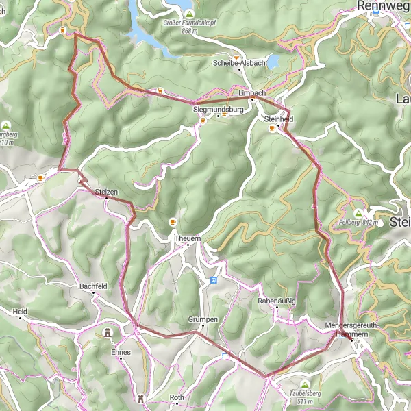 Karten-Miniaturansicht der Radinspiration "Abenteuerliche Gravel-Tour" in Thüringen, Germany. Erstellt vom Tarmacs.app-Routenplaner für Radtouren