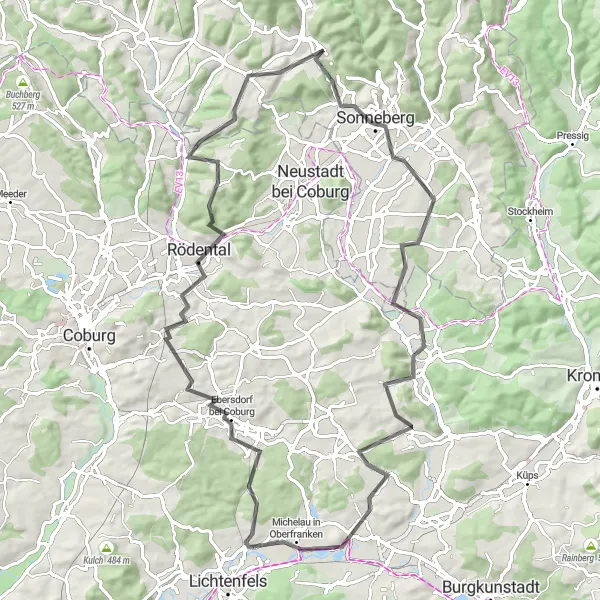 Karten-Miniaturansicht der Radinspiration "Rundweg Mengersgereuth-Hämmern" in Thüringen, Germany. Erstellt vom Tarmacs.app-Routenplaner für Radtouren