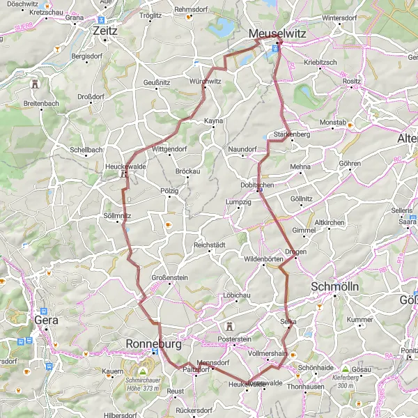 Karten-Miniaturansicht der Radinspiration "Gravelabenteuer durch Vollmershain und Würchwitz" in Thüringen, Germany. Erstellt vom Tarmacs.app-Routenplaner für Radtouren