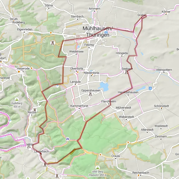 Map miniature of "Lauterbach and Wernershäuser Höhe Gravel Route" cycling inspiration in Thüringen, Germany. Generated by Tarmacs.app cycling route planner