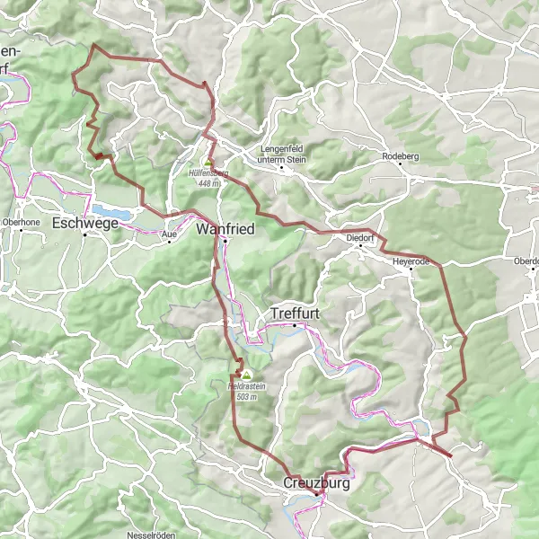 Map miniature of "Wonders of Lauterbach and Wanfried" cycling inspiration in Thüringen, Germany. Generated by Tarmacs.app cycling route planner