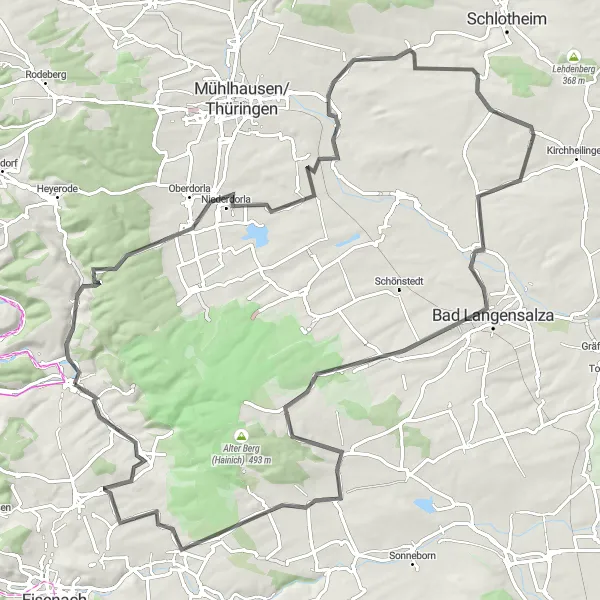 Map miniature of "The Thüringer Scenic Road Cycling Tour" cycling inspiration in Thüringen, Germany. Generated by Tarmacs.app cycling route planner