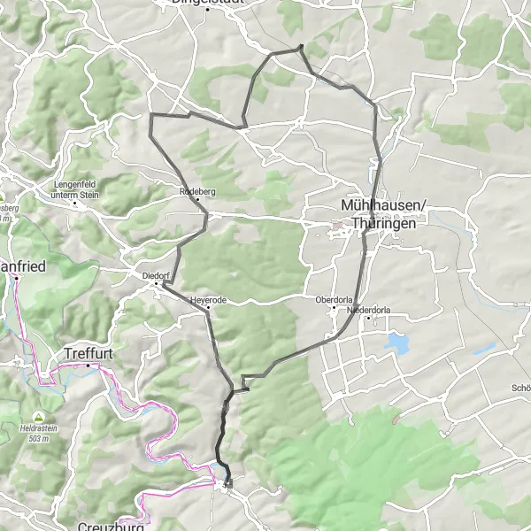 Map miniature of "The Enchanting Thüringen Road Cycling Tour" cycling inspiration in Thüringen, Germany. Generated by Tarmacs.app cycling route planner