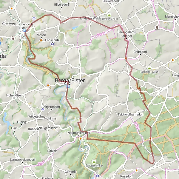 Map miniature of "Scenic Gravel Adventure" cycling inspiration in Thüringen, Germany. Generated by Tarmacs.app cycling route planner