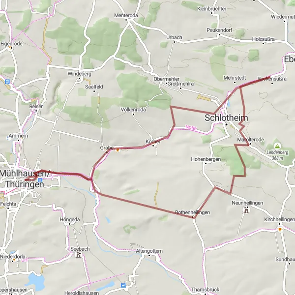 Map miniature of "Tranquil Gravel Escape" cycling inspiration in Thüringen, Germany. Generated by Tarmacs.app cycling route planner