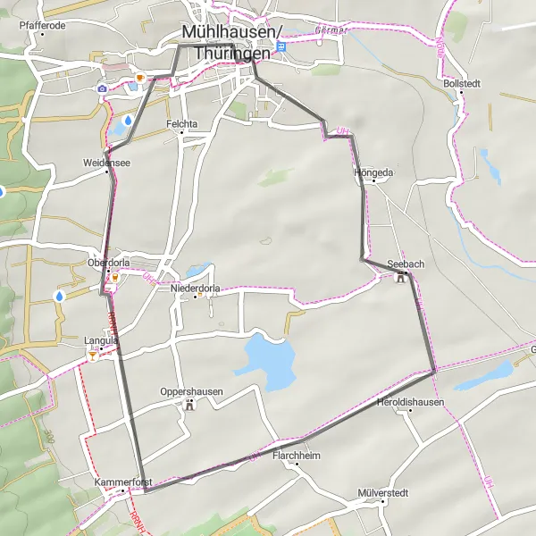 Map miniature of "Flarchheim Loop" cycling inspiration in Thüringen, Germany. Generated by Tarmacs.app cycling route planner