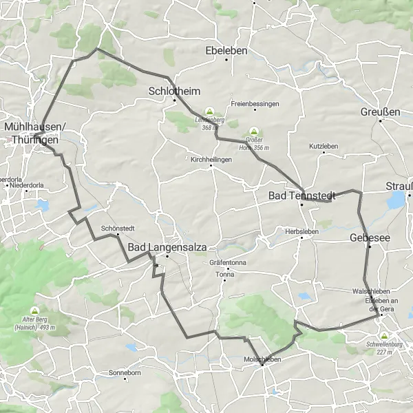 Map miniature of "Thuringian Highlights Ride" cycling inspiration in Thüringen, Germany. Generated by Tarmacs.app cycling route planner