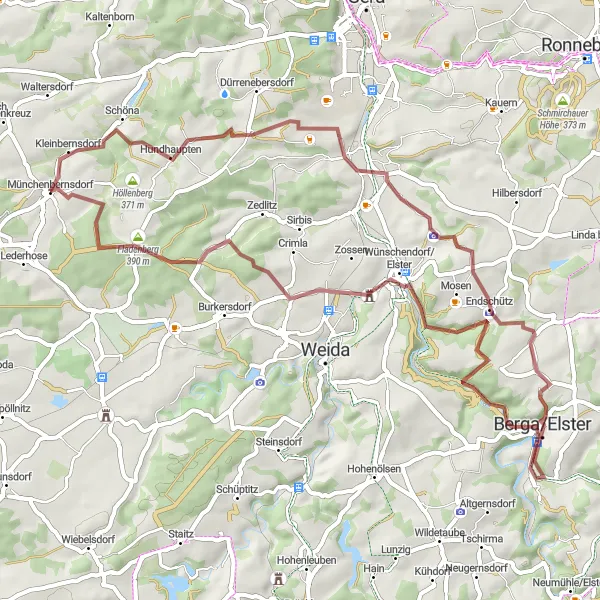 Map miniature of "Berga Collective" cycling inspiration in Thüringen, Germany. Generated by Tarmacs.app cycling route planner