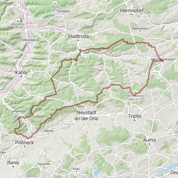 Map miniature of "Off the Beaten Path" cycling inspiration in Thüringen, Germany. Generated by Tarmacs.app cycling route planner