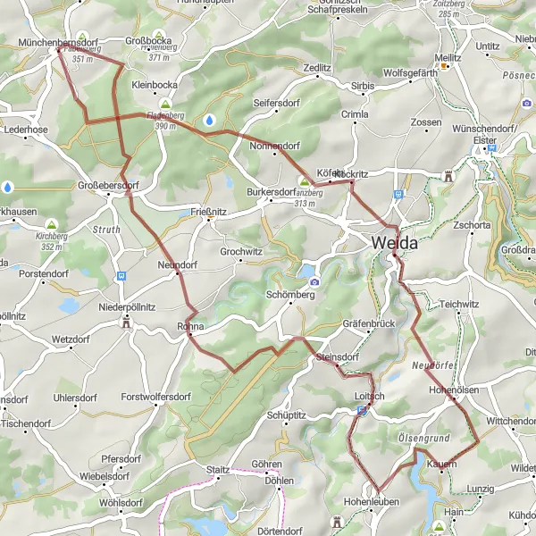 Map miniature of "The Gravel Challenge" cycling inspiration in Thüringen, Germany. Generated by Tarmacs.app cycling route planner