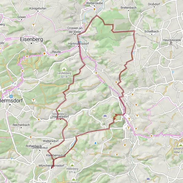 Karten-Miniaturansicht der Radinspiration "Gravelrunde durch Thüringen" in Thüringen, Germany. Erstellt vom Tarmacs.app-Routenplaner für Radtouren