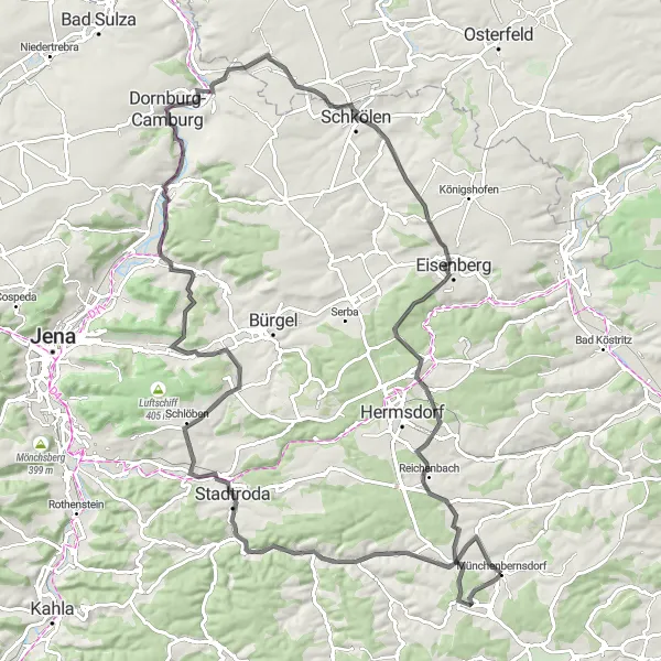 Map miniature of "Challenging Scenic Loop" cycling inspiration in Thüringen, Germany. Generated by Tarmacs.app cycling route planner