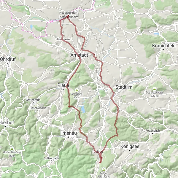 Map miniature of "The Gravel Escape" cycling inspiration in Thüringen, Germany. Generated by Tarmacs.app cycling route planner