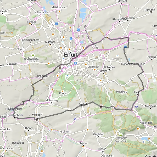 Karten-Miniaturansicht der Radinspiration "Neudietendorf Entdeckungstour" in Thüringen, Germany. Erstellt vom Tarmacs.app-Routenplaner für Radtouren