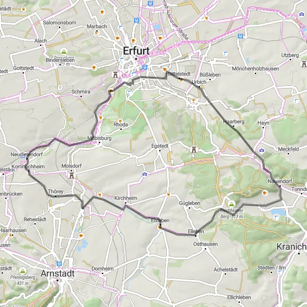 Karten-Miniaturansicht der Radinspiration "Road to Infinity" in Thüringen, Germany. Erstellt vom Tarmacs.app-Routenplaner für Radtouren