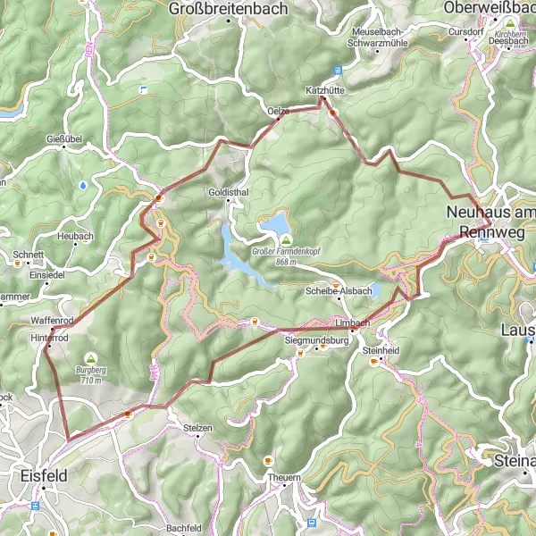 Karten-Miniaturansicht der Radinspiration "Werratal und Thüringer Wald-Abenteuer" in Thüringen, Germany. Erstellt vom Tarmacs.app-Routenplaner für Radtouren