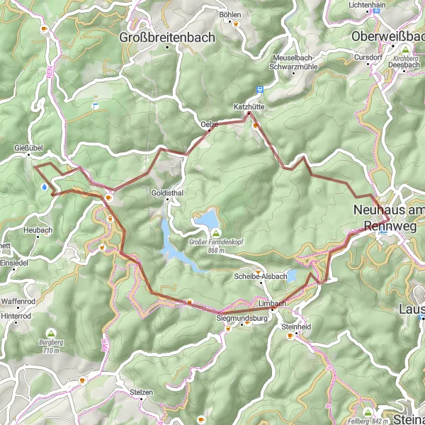 Map miniature of "The Gravel Adventure" cycling inspiration in Thüringen, Germany. Generated by Tarmacs.app cycling route planner