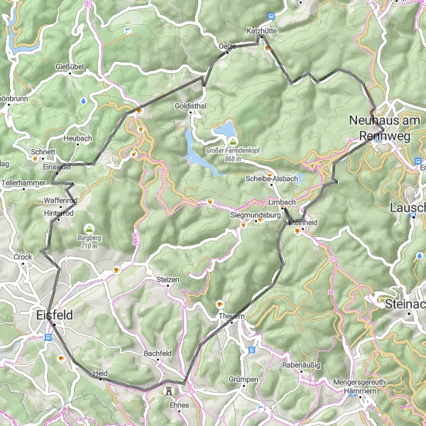 Map miniature of "Spectacular Scenic Road Ride" cycling inspiration in Thüringen, Germany. Generated by Tarmacs.app cycling route planner