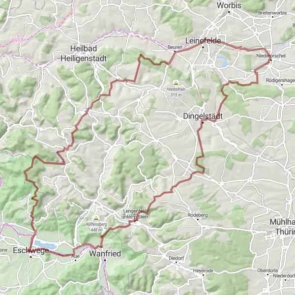 Karten-Miniaturansicht der Radinspiration "Abenteuerliche Tour durch die Natur Thüringens" in Thüringen, Germany. Erstellt vom Tarmacs.app-Routenplaner für Radtouren
