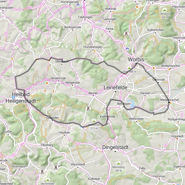 Map miniature of "Road Cycling Beauty in Thüringen" cycling inspiration in Thüringen, Germany. Generated by Tarmacs.app cycling route planner