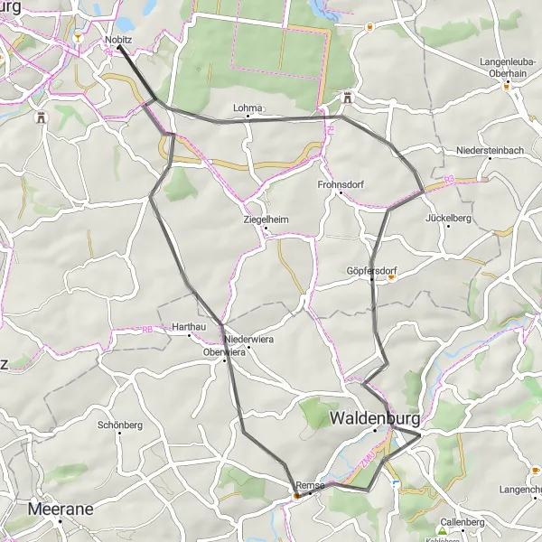 Map miniature of "Nobitz Highlights Loop" cycling inspiration in Thüringen, Germany. Generated by Tarmacs.app cycling route planner