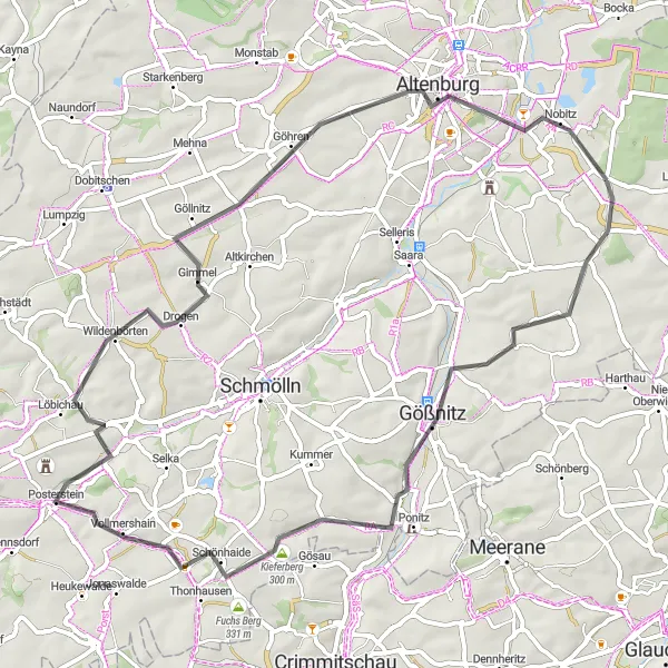 Map miniature of "Zschöpel and Nikolaiturm" cycling inspiration in Thüringen, Germany. Generated by Tarmacs.app cycling route planner