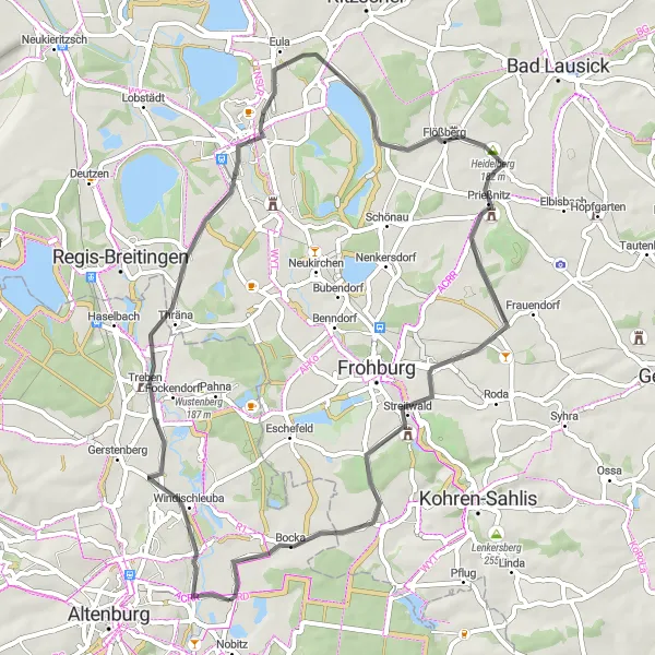 Map miniature of "Haselbacher Teiche and Streitwald" cycling inspiration in Thüringen, Germany. Generated by Tarmacs.app cycling route planner