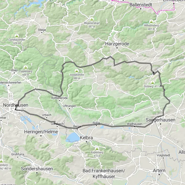 Karten-Miniaturansicht der Radinspiration "Rund um Nordhausen und den Harz mit dem Rennrad" in Thüringen, Germany. Erstellt vom Tarmacs.app-Routenplaner für Radtouren