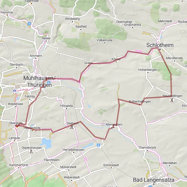 Karten-Miniaturansicht der Radinspiration "Abenteuerliche Schottertour in der Nähe von Oberdorla" in Thüringen, Germany. Erstellt vom Tarmacs.app-Routenplaner für Radtouren