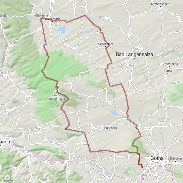 Map miniature of "Adventurous Goldbach" cycling inspiration in Thüringen, Germany. Generated by Tarmacs.app cycling route planner