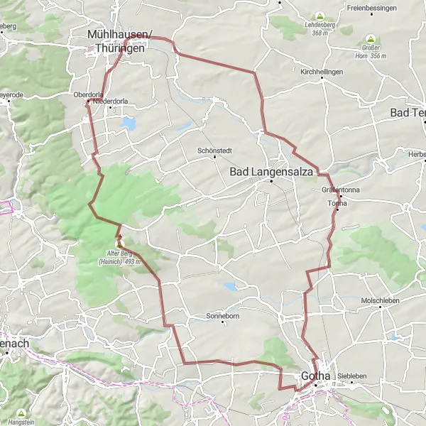 Map miniature of "The Hainich Adventure" cycling inspiration in Thüringen, Germany. Generated by Tarmacs.app cycling route planner