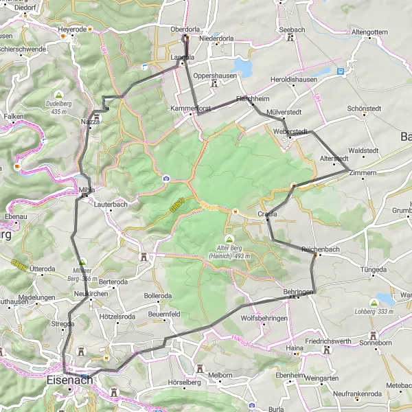 Map miniature of "Weberstedt Circuit Road Cycling Route" cycling inspiration in Thüringen, Germany. Generated by Tarmacs.app cycling route planner