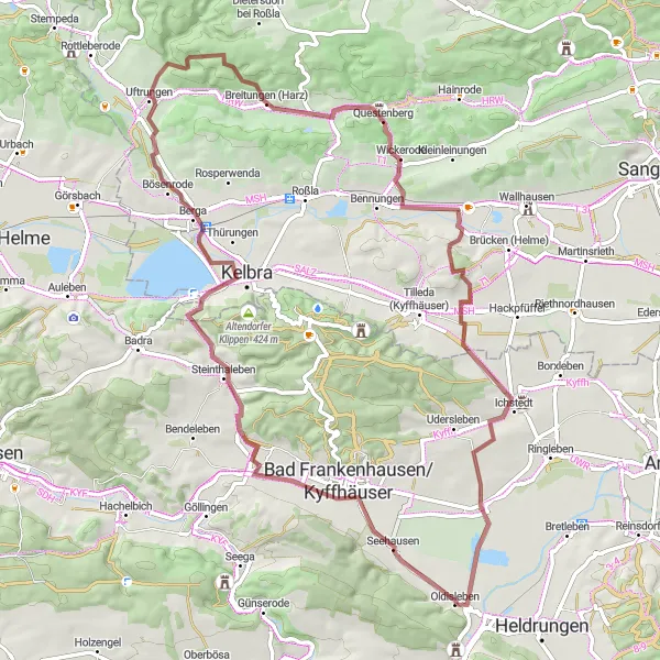 Map miniature of "The Kelbra Challenge" cycling inspiration in Thüringen, Germany. Generated by Tarmacs.app cycling route planner