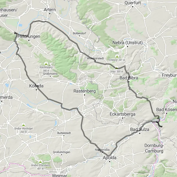 Karten-Miniaturansicht der Radinspiration "Thüringer Felder und Burgen Tour" in Thüringen, Germany. Erstellt vom Tarmacs.app-Routenplaner für Radtouren