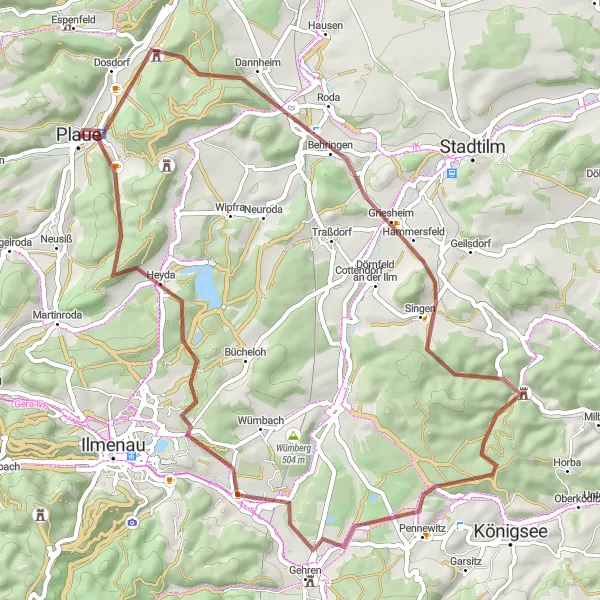 Map miniature of "The Kahleberg Gravel Adventure" cycling inspiration in Thüringen, Germany. Generated by Tarmacs.app cycling route planner