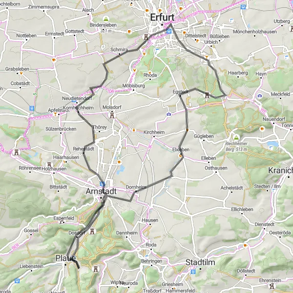 Map miniature of "Historic Towns and Scenic Views" cycling inspiration in Thüringen, Germany. Generated by Tarmacs.app cycling route planner