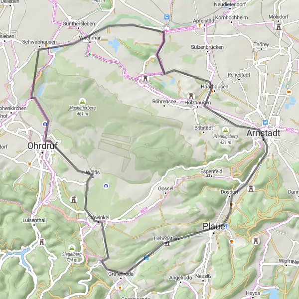 Map miniature of "Road Cycling Adventure around Plaue" cycling inspiration in Thüringen, Germany. Generated by Tarmacs.app cycling route planner