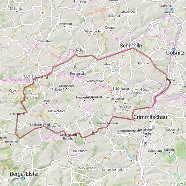 Map miniature of "Scenic Gravel Adventure" cycling inspiration in Thüringen, Germany. Generated by Tarmacs.app cycling route planner