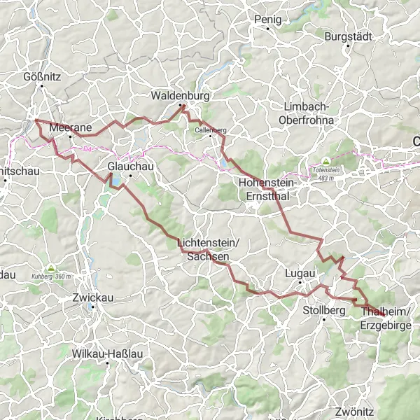 Map miniature of "Ultimate Thüringen Gravel Challenge" cycling inspiration in Thüringen, Germany. Generated by Tarmacs.app cycling route planner