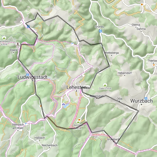 Karten-Miniaturansicht der Radinspiration "Dorf-Runde durch Thüringen" in Thüringen, Germany. Erstellt vom Tarmacs.app-Routenplaner für Radtouren