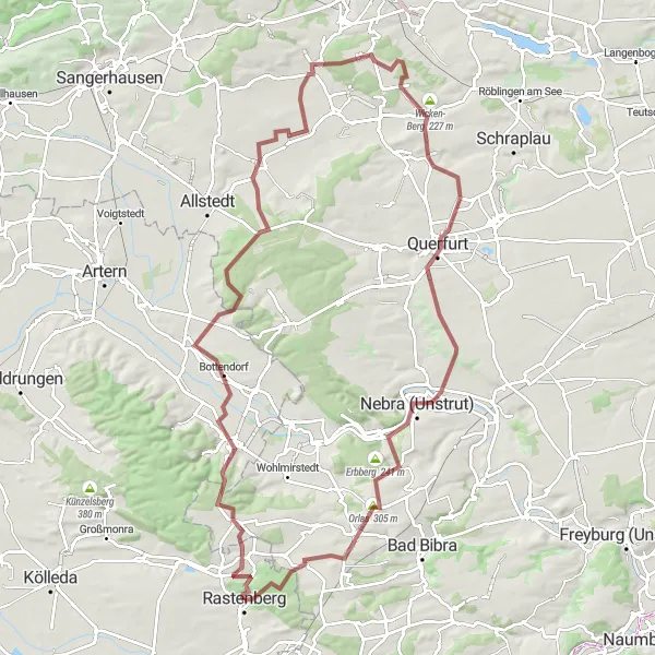 Map miniature of "Challenging Gravel Expedition and Natural Wonders" cycling inspiration in Thüringen, Germany. Generated by Tarmacs.app cycling route planner