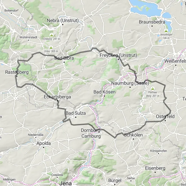 Karten-Miniaturansicht der Radinspiration "Radtour durch das Unstruttal" in Thüringen, Germany. Erstellt vom Tarmacs.app-Routenplaner für Radtouren