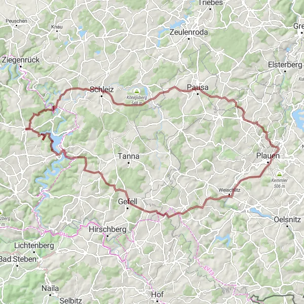 Karten-Miniaturansicht der Radinspiration "Panorama-Gravel-Tour durch Thüringer Berge" in Thüringen, Germany. Erstellt vom Tarmacs.app-Routenplaner für Radtouren