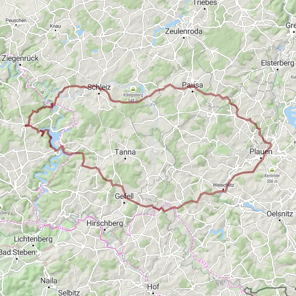 Map miniature of "The Gravel Adventure" cycling inspiration in Thüringen, Germany. Generated by Tarmacs.app cycling route planner