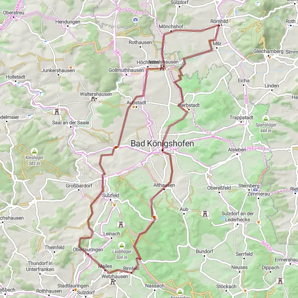 Map miniature of "Discover the Gravel Beauty of Römhild" cycling inspiration in Thüringen, Germany. Generated by Tarmacs.app cycling route planner
