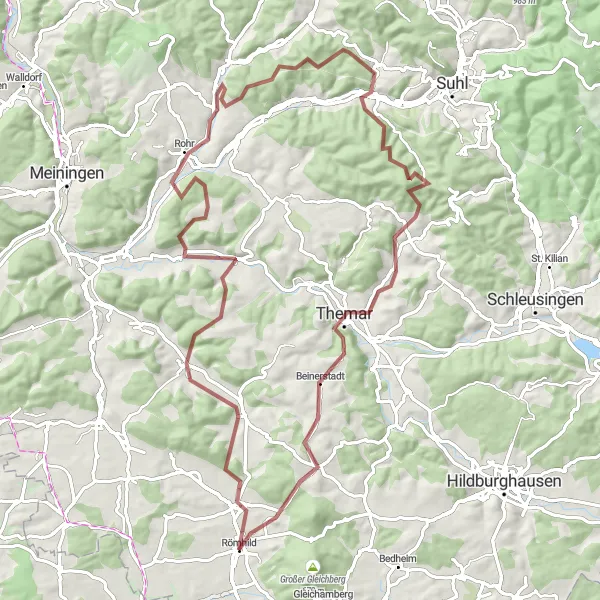 Map miniature of "Challenging Gravel Ride Around Römhild" cycling inspiration in Thüringen, Germany. Generated by Tarmacs.app cycling route planner