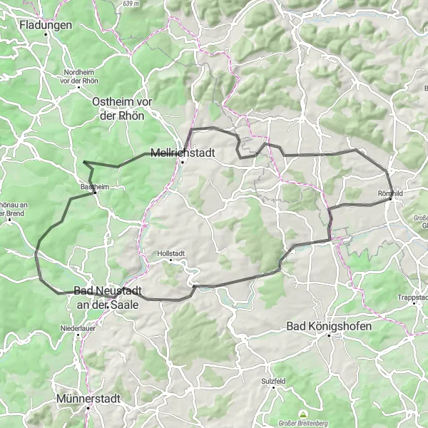 Karten-Miniaturansicht der Radinspiration "Römhild - Reyersbacher Höhe - Römhild" in Thüringen, Germany. Erstellt vom Tarmacs.app-Routenplaner für Radtouren