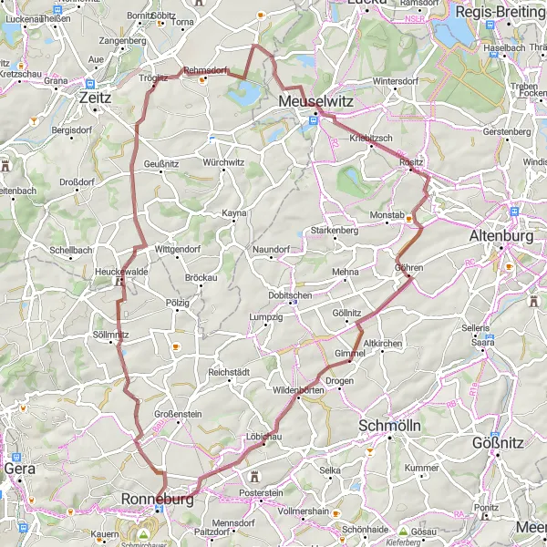 Map miniature of "Heuckewalde and Beerwalde" cycling inspiration in Thüringen, Germany. Generated by Tarmacs.app cycling route planner